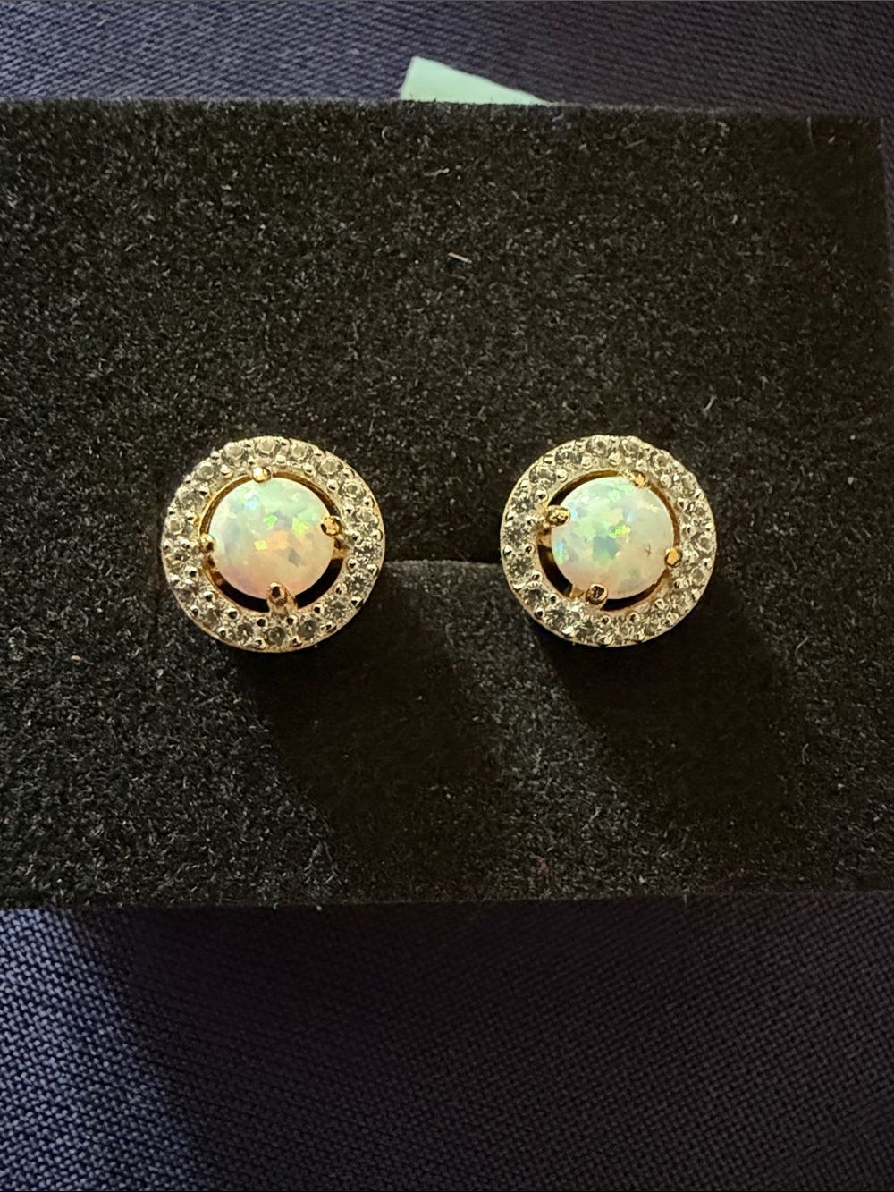 Opal Halo Stud Earrings - White Opal and Moissanite Crystals